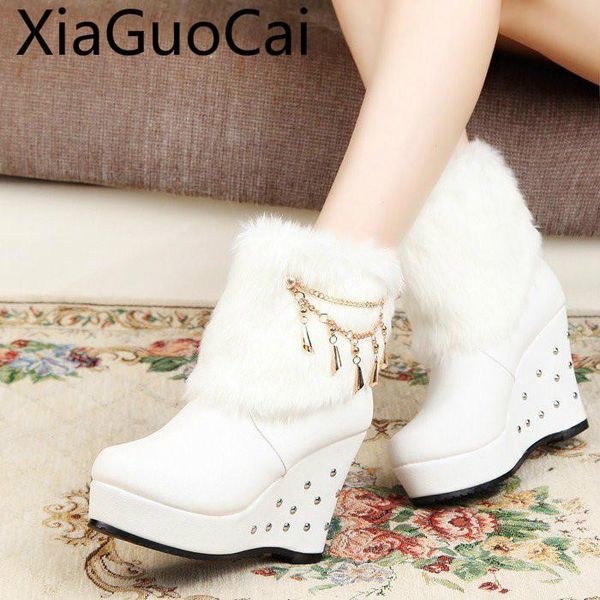 

boots -style baggage platform women winter cotton fur women's casual shoes warm lacquered, Black