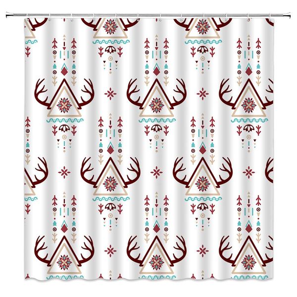 

antlers shower curtain decor bohemian geometric abstract animal deer flower triangle brown fabric bath curtains bathroom