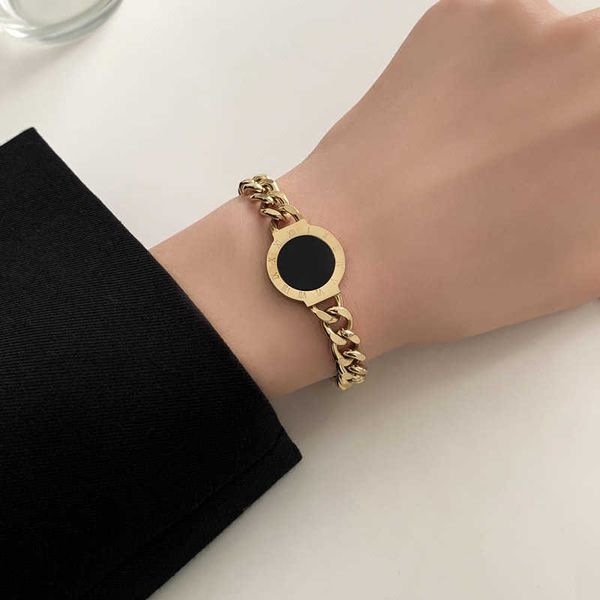

flashbuy men's and women's black round bracelet with roman numerals, fashion, thick, gold silver, thick chain, declaration jewelry, Golden;silver