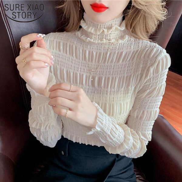 

women's blouses & shirts autumn elegant casual shirt winter clothes vintage long sleeve slim lady turtleneck blouse all-match women mes, White