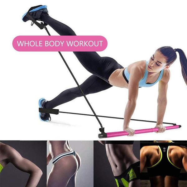

portable yoga pilates bar stick with resistance band home gym muscle toning fitness stretching sports body workout exercise bands