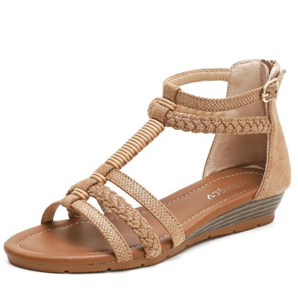 

sandals 2021 spring and summer bohemian ethnic wind rhinestones retro roman thick-soled tourism vacation wedge women, Black