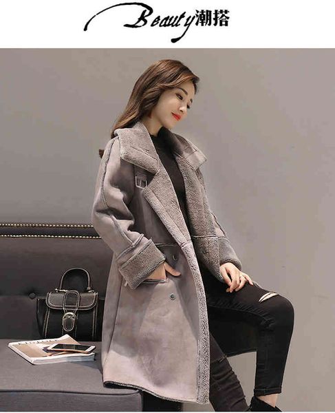 

trench fleece women outerwear autumn winter double-breasted thicken wool coat deer veet casual lamb jacket, Tan;black