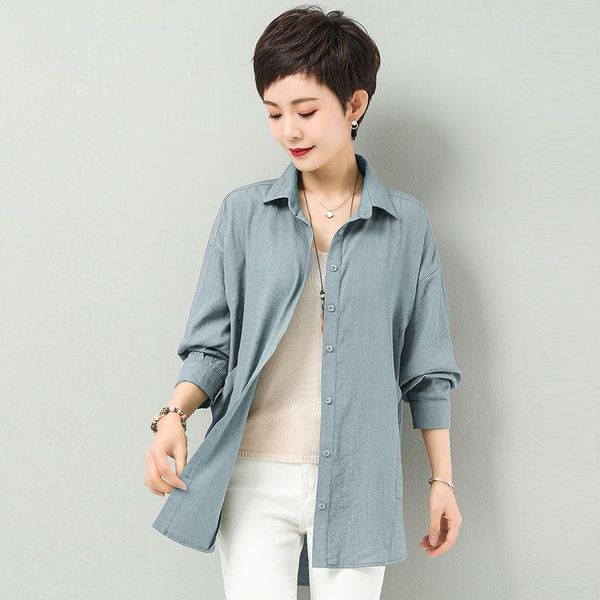 

women's blouses & shirts womens blouse fashion 2021 spring linen shirt women long sleeve vintage plus size, White