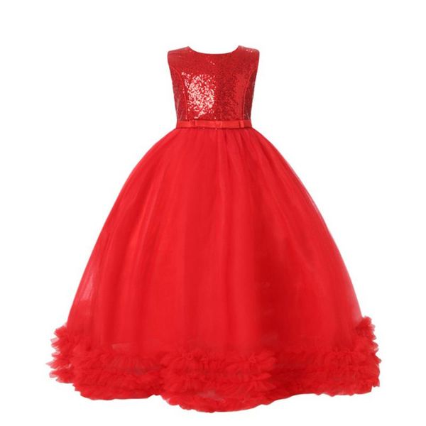 

girl's dresses long dress teen children kids girls solid patchwork tulle party princess ankle-length beautiful christmas, Red;yellow