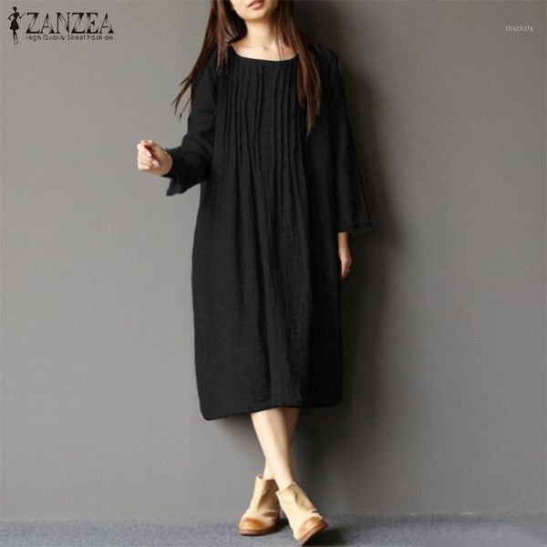 

casual dresses plus size women's spring sundress 2022 kaftan pleated midi dress long sleeve vestidos female robe femme, Black;gray