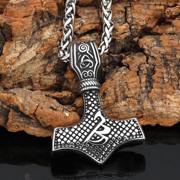 

pendant necklaces nordic stainless steel axe odin wolf amulet talisman necklace with valknut gift bag, Silver