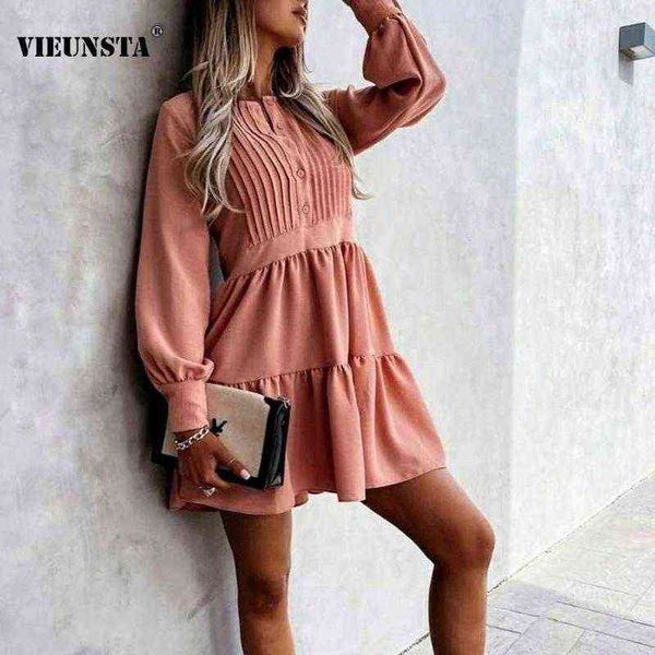 

autumn o neck button draped party dress women casual lantern long sleeve a-line mini dress 2022 winter elegant office lady dress g1223, Black;gray