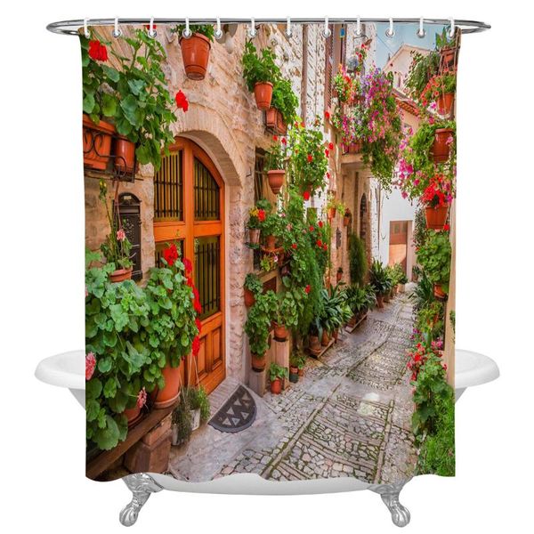 

european style street scenery shower curtain home decoration bathroom item waterproof curtains