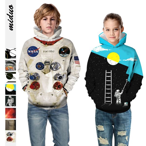

space suit digital printing spring and autumn children's wear street fashion children's hooded long sleeve sweater, Black