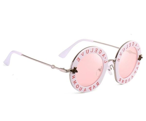 

sunglasses fashionable sun frames products bee designer luxury pink fashion round letter trending pattern vintage retro metal frame sunglass, Black