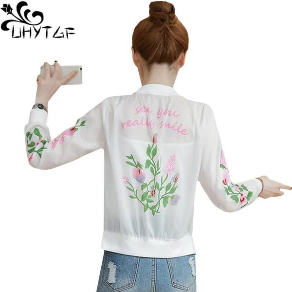 

women's jackets uhytgf fashion women sun protection clothing cute girl summer casual printed short coat chiffon breathable thin tide570, Black;brown