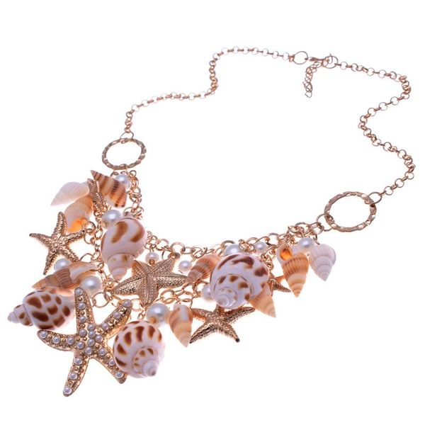 

chokers tenande fashion multielement conch star simulated pearl necklaces & pendants for women big statement beach jewelry bijoux, Golden;silver