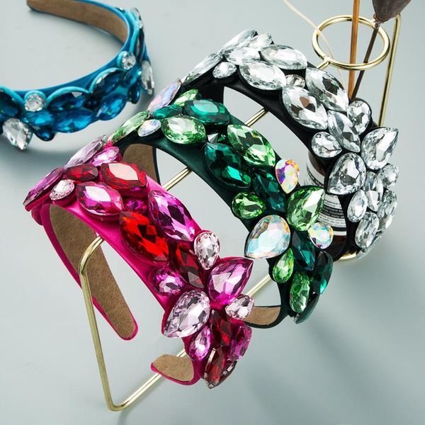 

rhinestone bezel baroque headband for women luxury leaf shaped colorful crystal hairband diamante hair hoop hair accessories, Silver