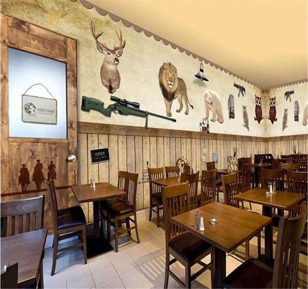 

wallpapers xue su customized large-scale murals / european wood board gun bar restaurant retro background wall