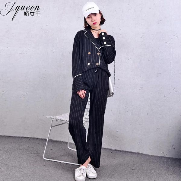 

women's suits & blazers 2021 loose black suit pants women office lady double breasted fashion casual stripes, White;black