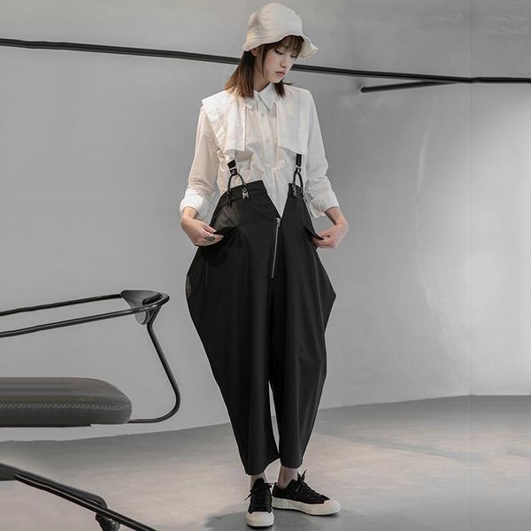 

women's shorts [eam] high waist black casual trousers overalls loose fit pants women fashion tide spring autumn 1dd6032 & capris op33, White;black