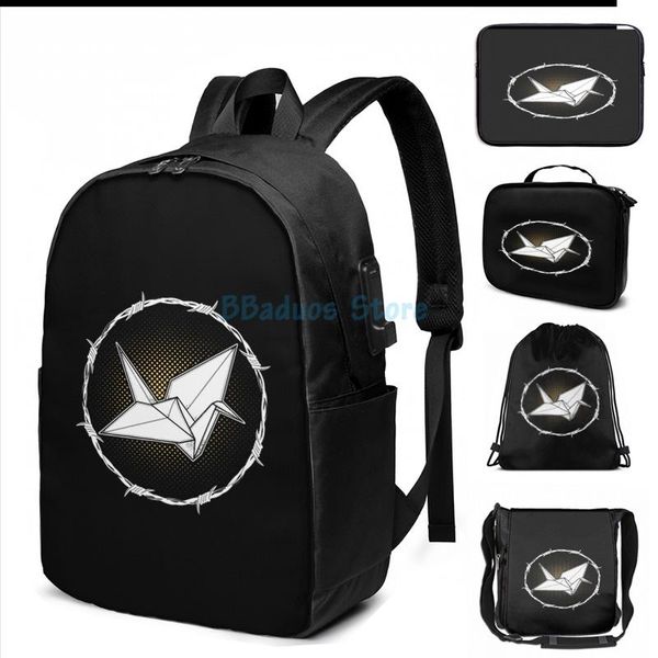 

funny graphic print break me out escape origami bird prison usb charge backpack men school bags women bag travel laptop