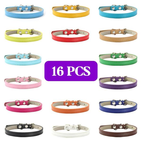 

cat collars & leads 16 pcs/lot soft leather solid collar adjustable puppy for kitten accessories chihuahua necklace pet supplies