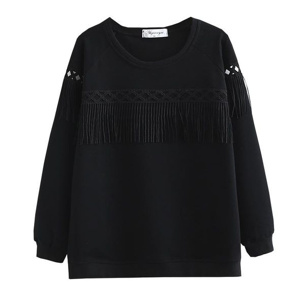 

women's hoodies & sweatshirts sweatshirt women solid color loose long sleeve womens hollow out tassel pollvers hoody autumn oversize, Black