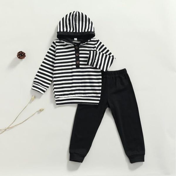 

clothing sets 1-7y kids boys clothes baby striped long sleeve pullover hooded + pants casual loose children tracksuits, White