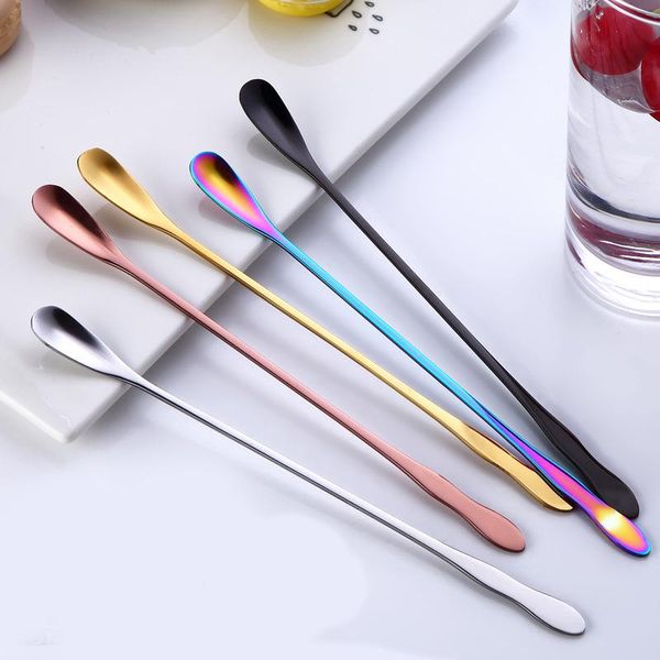 

spoons stainless steel long handle stirring ice spoon coffee tea tableware thicken small dessert
