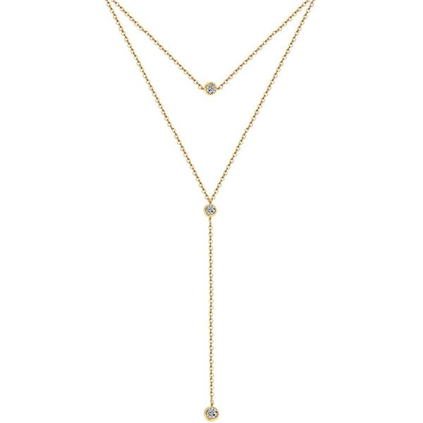 

new fashion stainless steel layered necklace double y crystal pendant necklace simple for women jewelry gifts, Silver