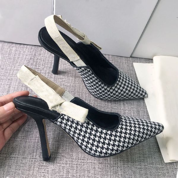 

Designer Sandals flat sole single shoes letter small square head back empty bow thin high heels summer women's versatile Baotou, Cards are not shipped separately