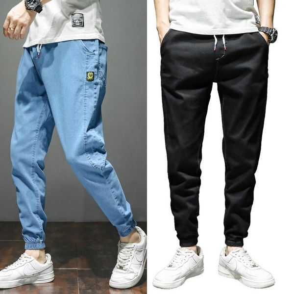 

men's jeans trousers 2021 trendy brand autumn and winter slim-fit small feet gray long pants, Blue
