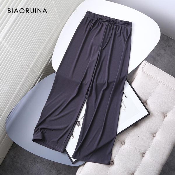

women's pants & capris biaoruina elastic drawstring high waist loose casual knit wide leg female autumn all-match everyday trousers, Black;white