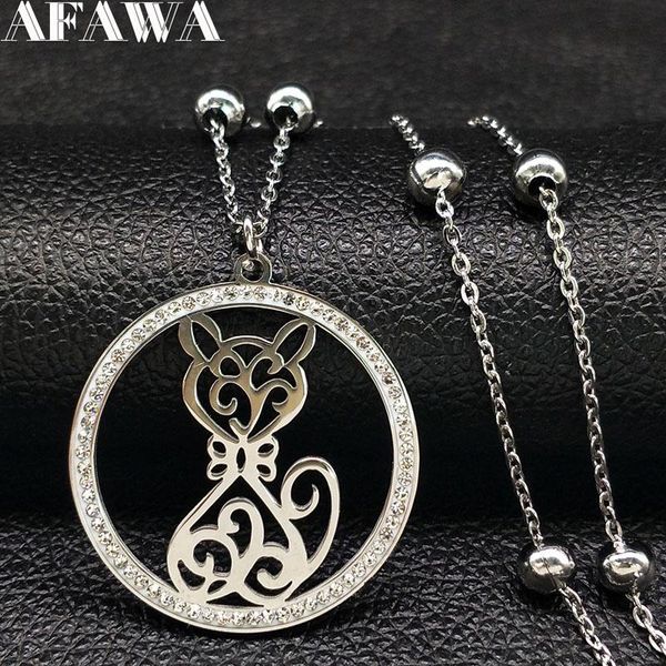 

pendant necklaces 2021 fashion cat crystal stainless steel for women silver color statement necklace jewelry bijoux femme n127s02