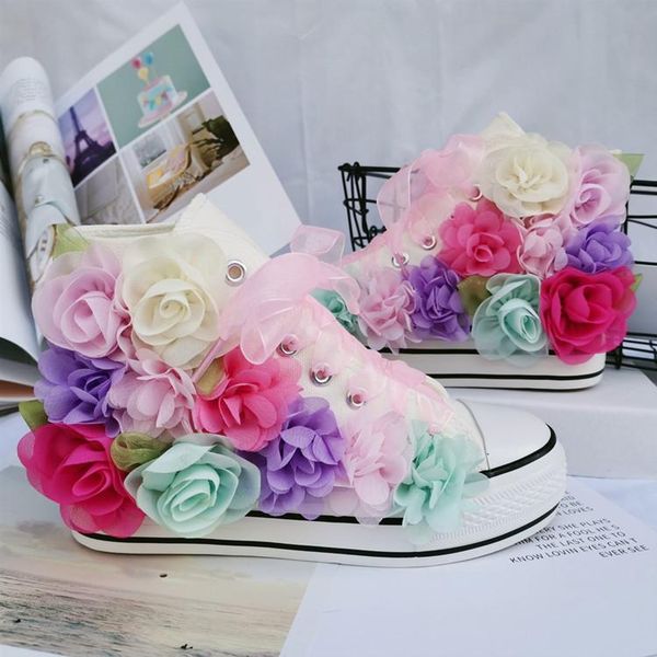 

harajuku color matching platform shoes tide flowers high-canvas women slippers, Black