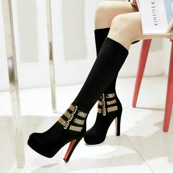 

boots size 34-43 2021 knee high women faux suede fashion calf platform square heel ladies women's winter, Black
