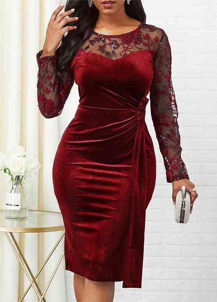 

spring summer dress women casual plus size slim velvet office pencil dress elegant hollow out lace long party vestidos, Black;gray