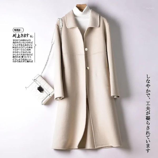 

women's wool & blends autumn winter coat women 100% cashmere windbreaker cardigan casual fashion jackets for single-breasted outwear, Black