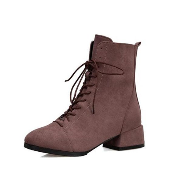 

boots mudibear shoes durable non-slip footwear chunky heel lace-up short boot high scrub fashion for women large size 35-43, Black