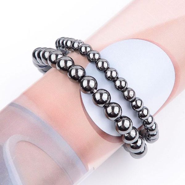 

bangle 19cm nature round hematite beads bracelet therapy health care magnet men's jewelry charm bangles gifts for man woman, Black