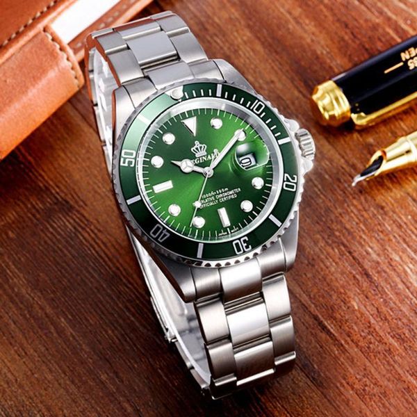 

wristwatches reginald brand watch men green watches stainless steel auto date quartz sport casual relogio masculino, Slivery;brown
