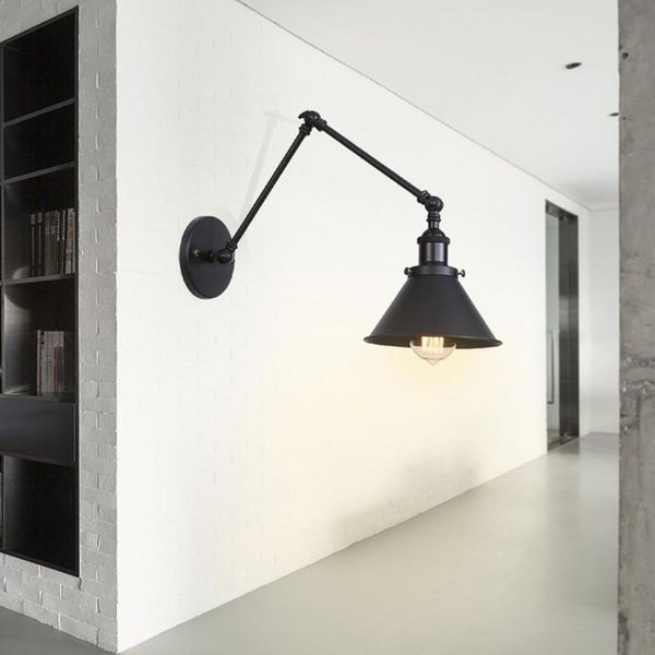 

wall lamp retro light e27 home bedroom indoor corridor long swing arm led black copper decorative