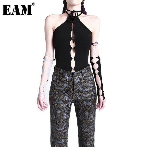 

[eam] women black pearl hollow out bandage tank halter sleeveless personality fashion spring summer 1dd7686 21512, White