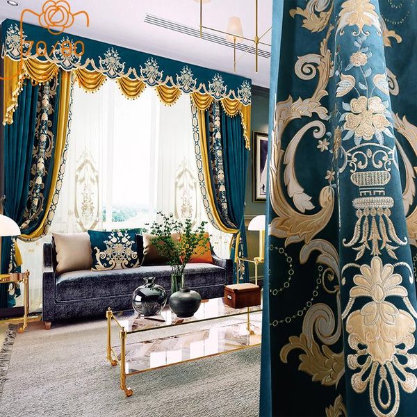 

curtain & drapes european-style luxury velvet embroidered thickening shading stitching empty yarn customized finished valance