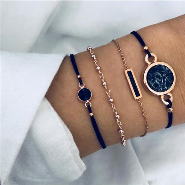 

link, chain mic 4 pcs/set bohemia rose gold color black stone bracelet set fashion jewelry for woman drop