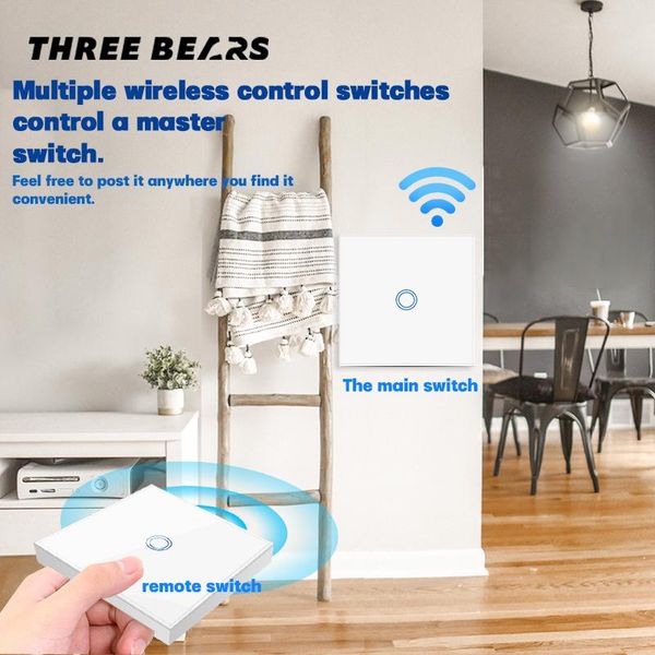 

smart home control eu/uk wireless controller with rf433 tempered crystal glass panel, wall switch 1/2/3 gang