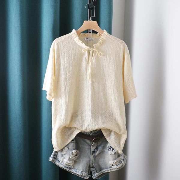 

women's blouses & shirts embroidery lace collar short-sleeved shirt sweet temperament loose summer, White