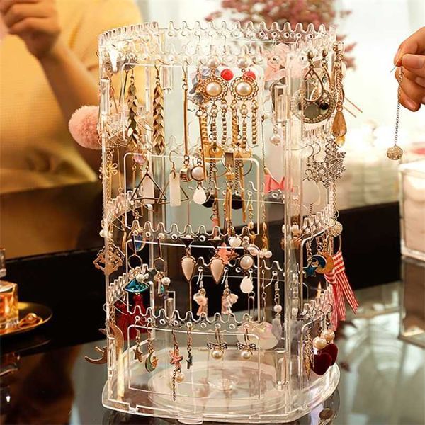 

360 degree rotation plastic clear earrings studs display rack earring jewelry stand holder storage box 168 holes 211105, Black