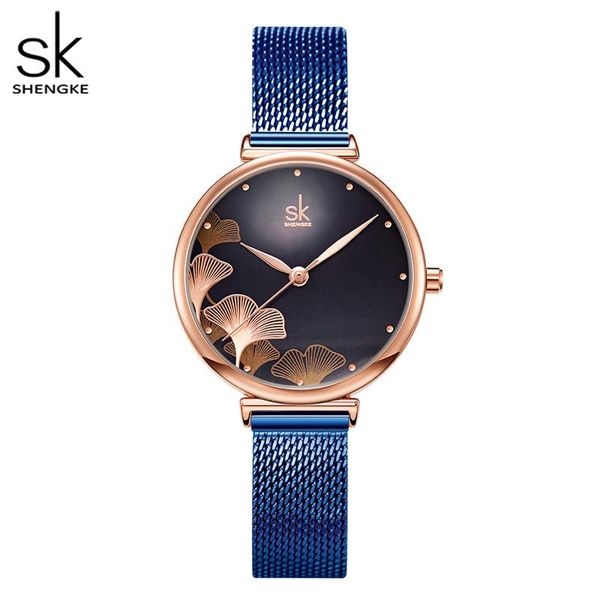 

shengke design women watches elegant 32 mm dial blue mesh band japanese quartz movement luxury relogio feminino wristwatches, Slivery;brown