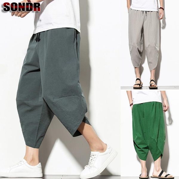 

summer wide-leg pants men's casual loose hip-hop drawstring cross bloomers carrot tide, Black