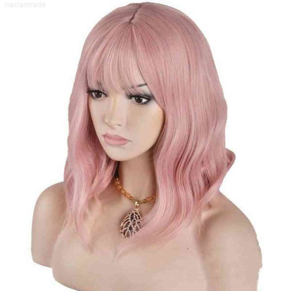 

women's water wave pink head cover cartoon chemical fiber wig special price, Black