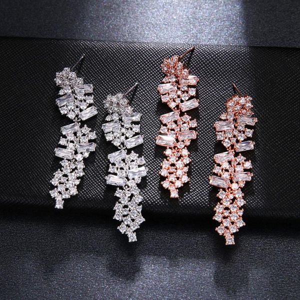 

dangle & chandelier ekopdee charm tassel crystal long earrings women fashion casual cubic zirconia flower female bridal wedding jewelry, Silver