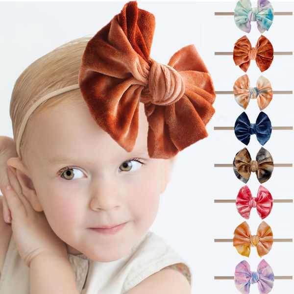 

hair accessory velvet headband for baby girl princess elastic bow head band turban soft boutique for party, Slivery;white